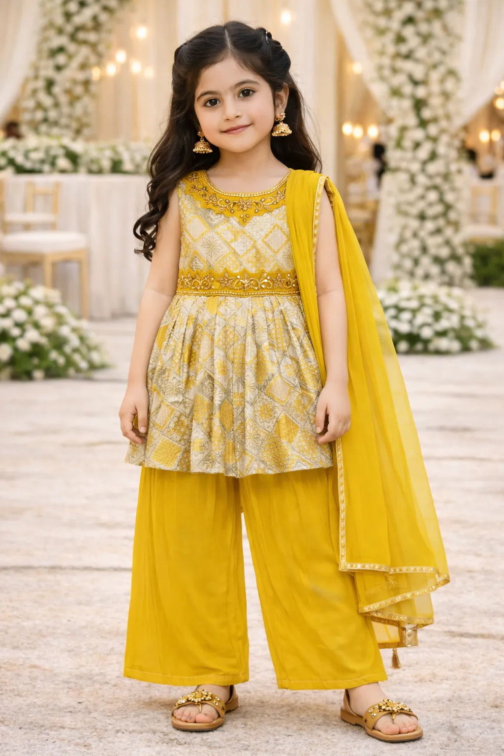 Elegant Satin Ethnic Kurti Set with Palazzo & Dupatta