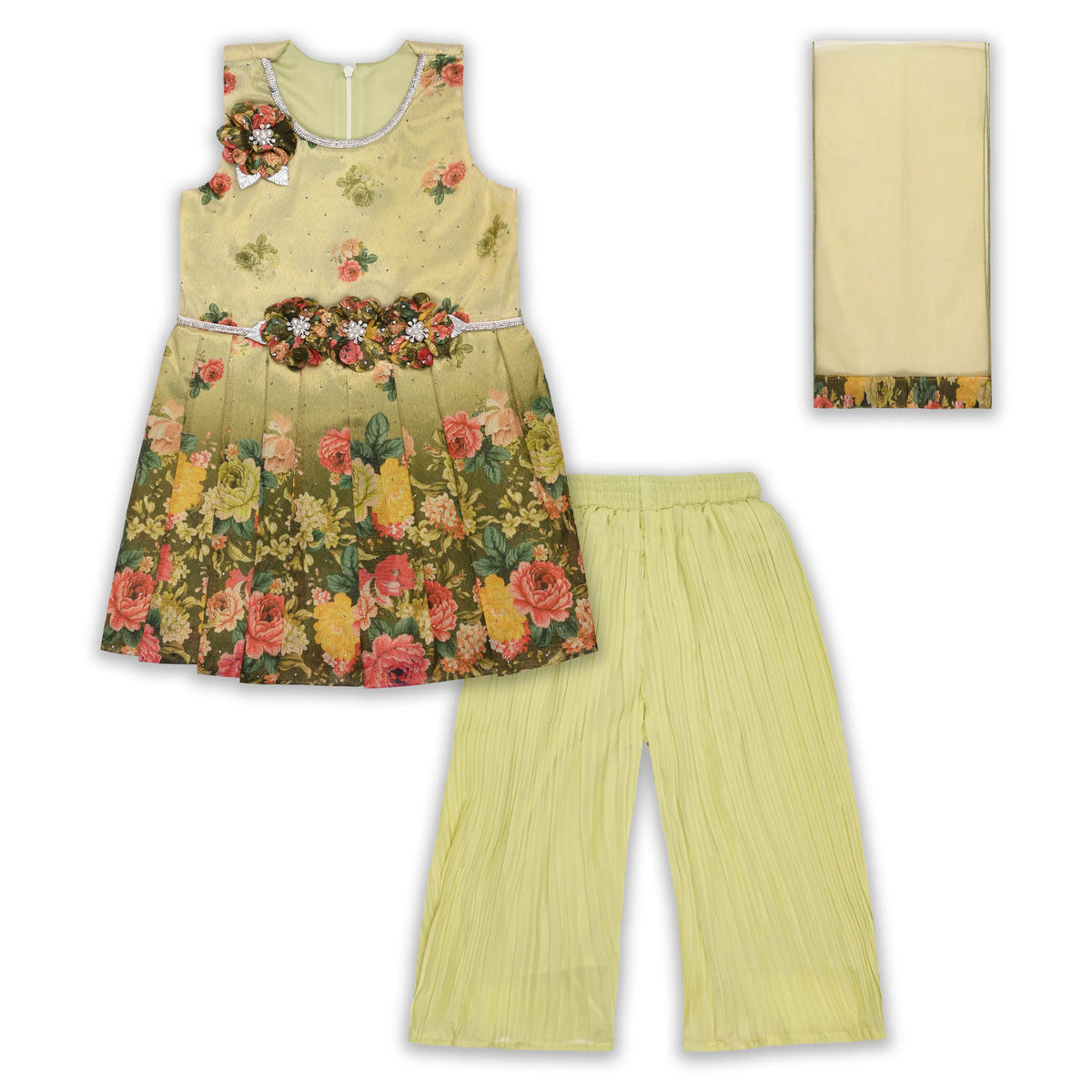 Elegant Georgette Floral Kurti Set with Palazzo & Dupatta