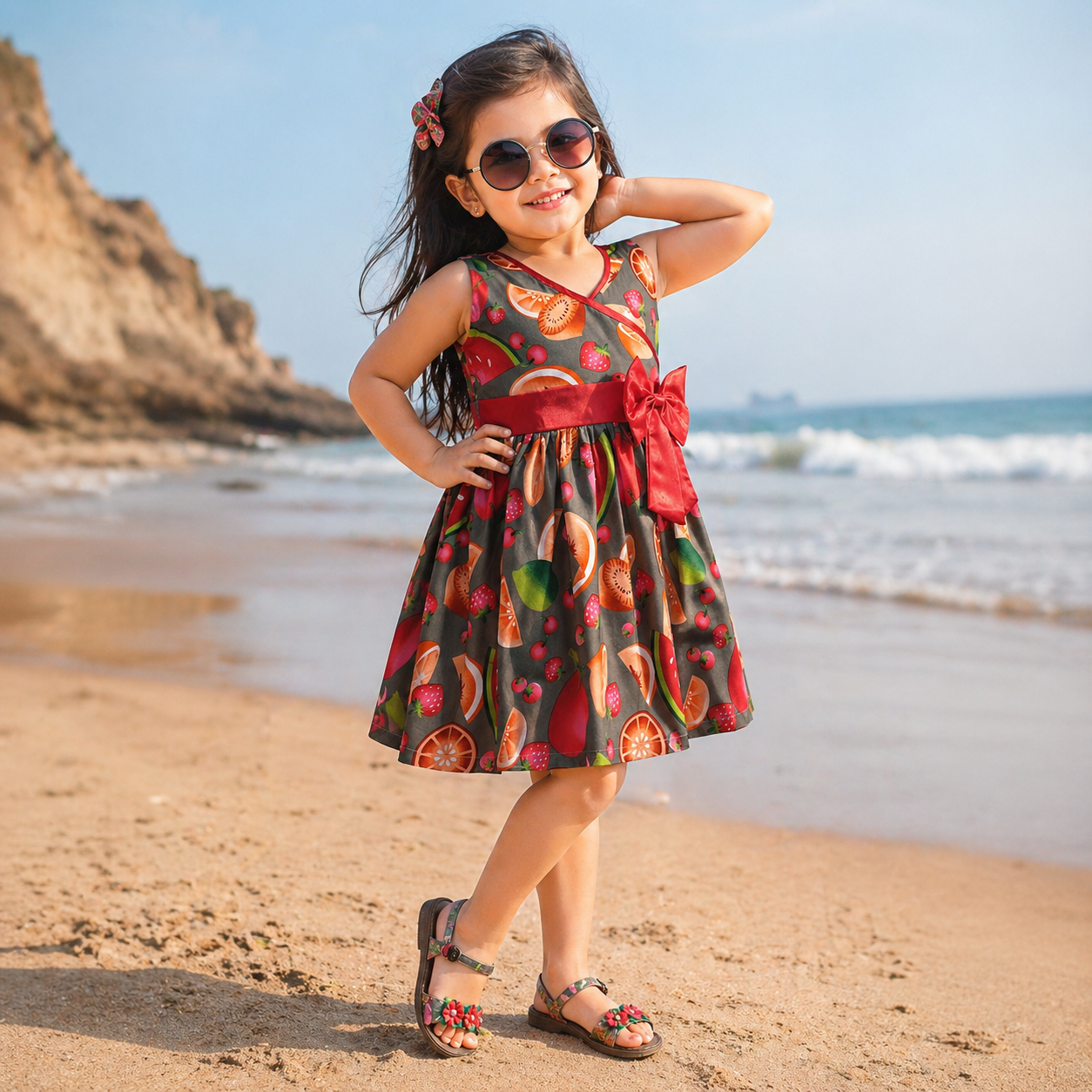 Girls Pure Cotton Printed Summer Casual Dress