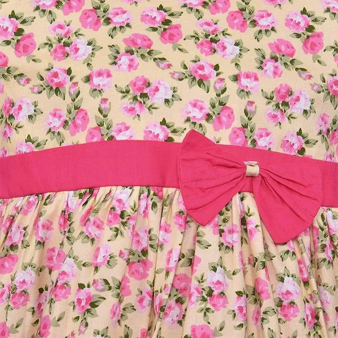 Girls Floral Printed Cotton Halter Neck Frock with Bow Belt