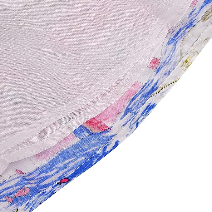 Girls Printed Cotton Party Wear Dress with Floral Waist Belt & Bow Detail