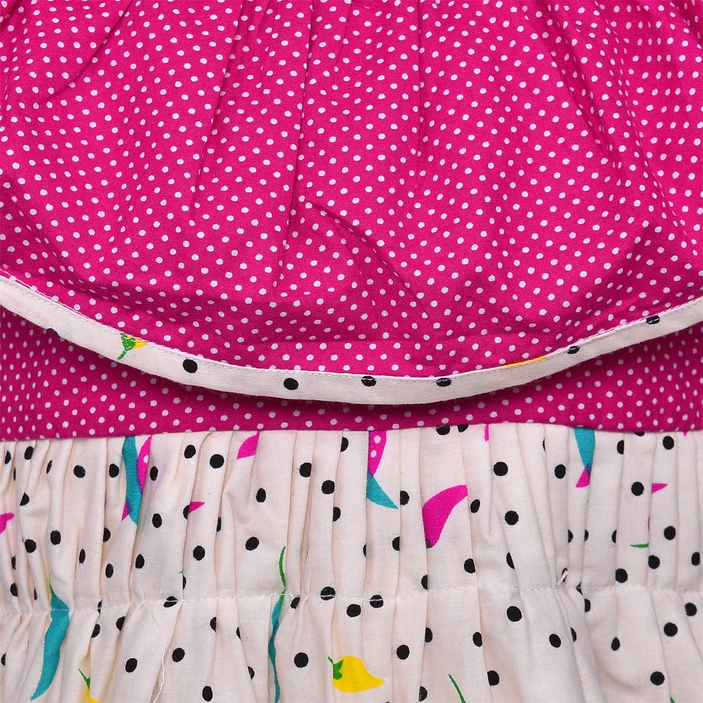 Girls Polka Dot Cotton One-Shoulder Dress with Ruffle Neckline