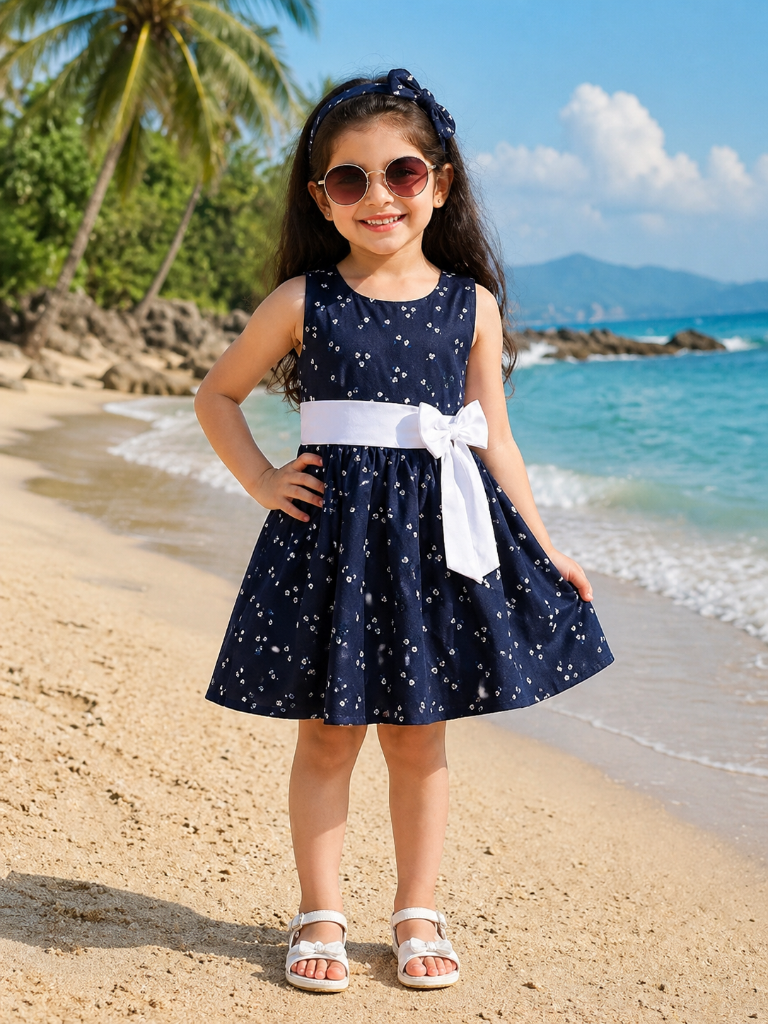 Girls Floral Bow Cotton Casual Dress