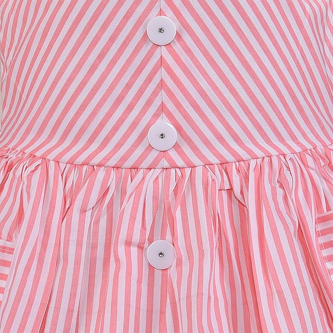 Girls Blue & White Striped Button-Down Dress