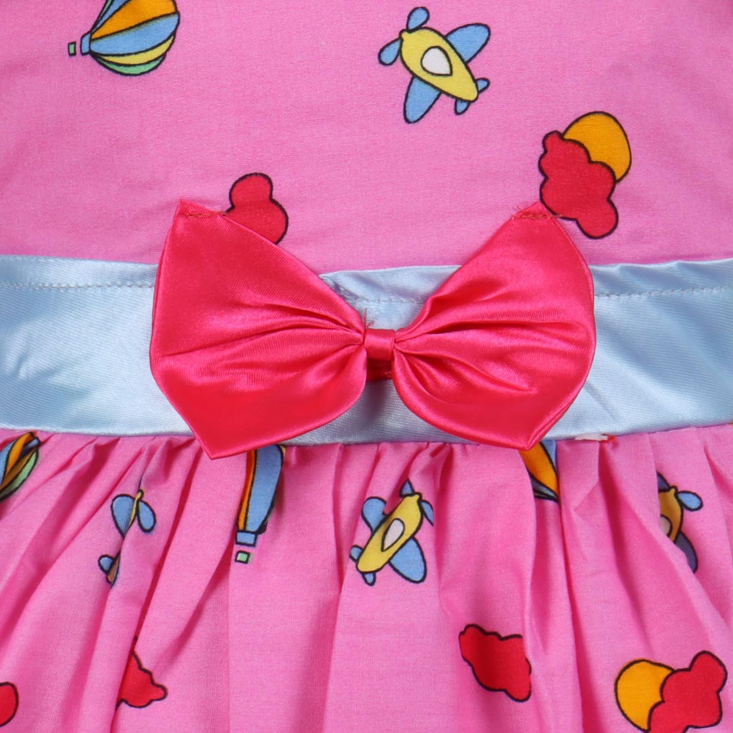 Girls Printed Cotton Party Wear Dress with Bow Belt & Playful Motif