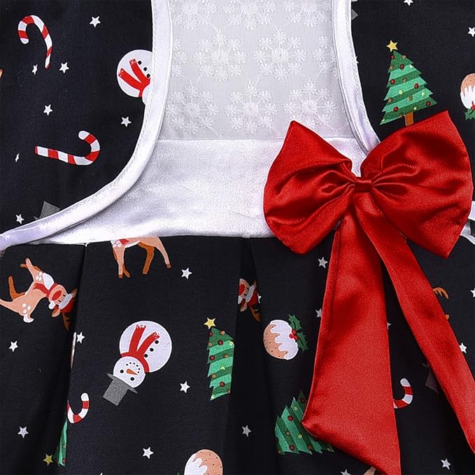 Baby Girls Christmas Printed Cotton Party Dress with Shrug & Bow – Festive Wear Frock