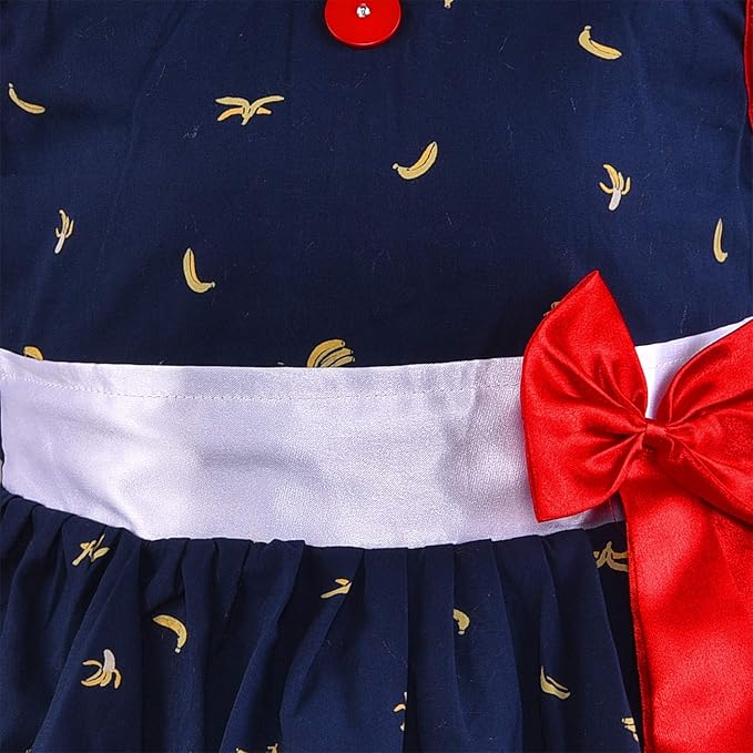 Girls Navy Blue Cotton Printed Sleeveless Dress with Bow | Soft & Breathable Kids Casual Party Dress
