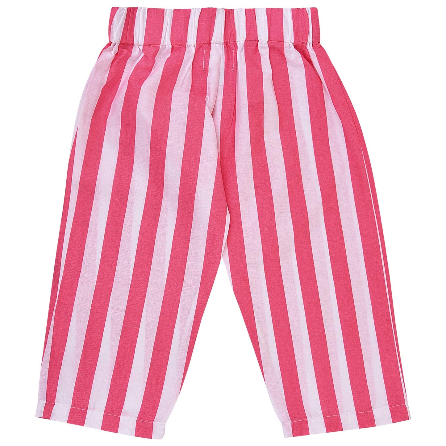 Pink & White Striped Girls Co-Ord Set with Off-Shoulder Top, Pants and Sling Bag