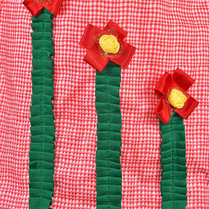 Girls Checked Cotton Dress with Floral Appliqué Detail