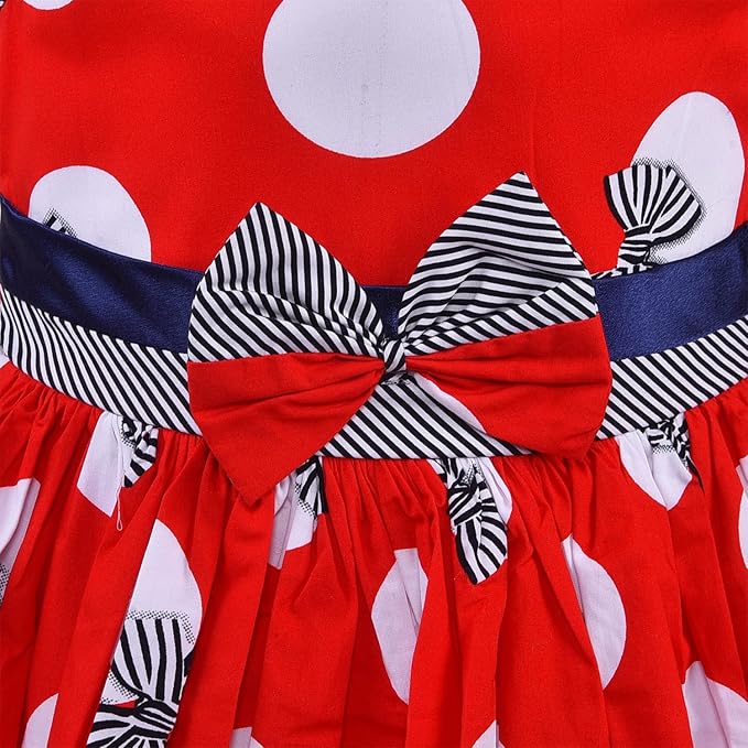 Girls Red Polka Dot Cotton Sleeveless Party Dress