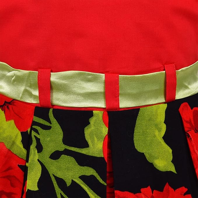 Girls Floral Printed Cotton Dress with Belt