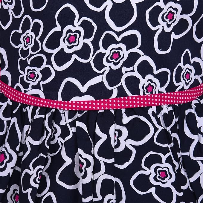 Blue Floral Printed Cotton Girls Dress with Peter Pan Collar