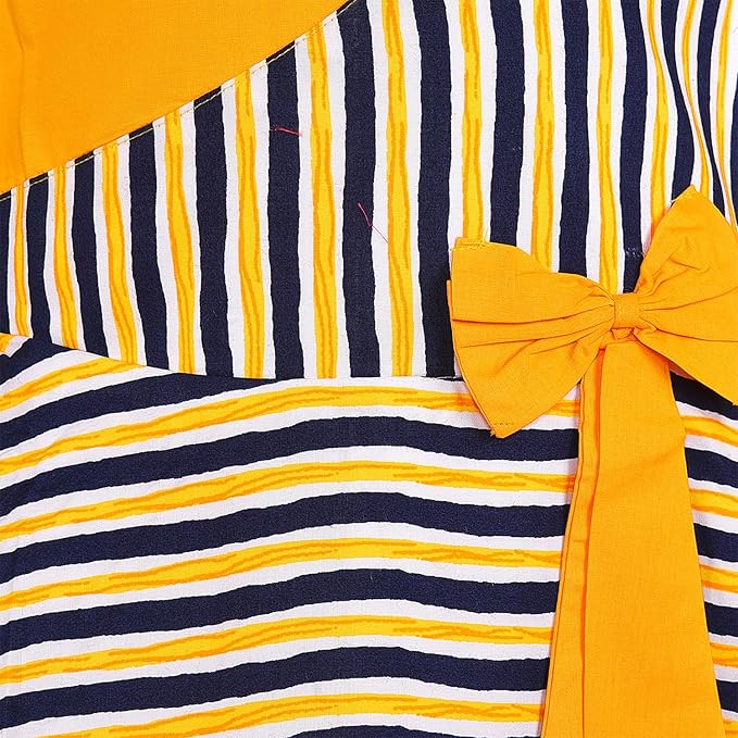 Girls Striped Cotton Sleeveless Dress with Bow Detail