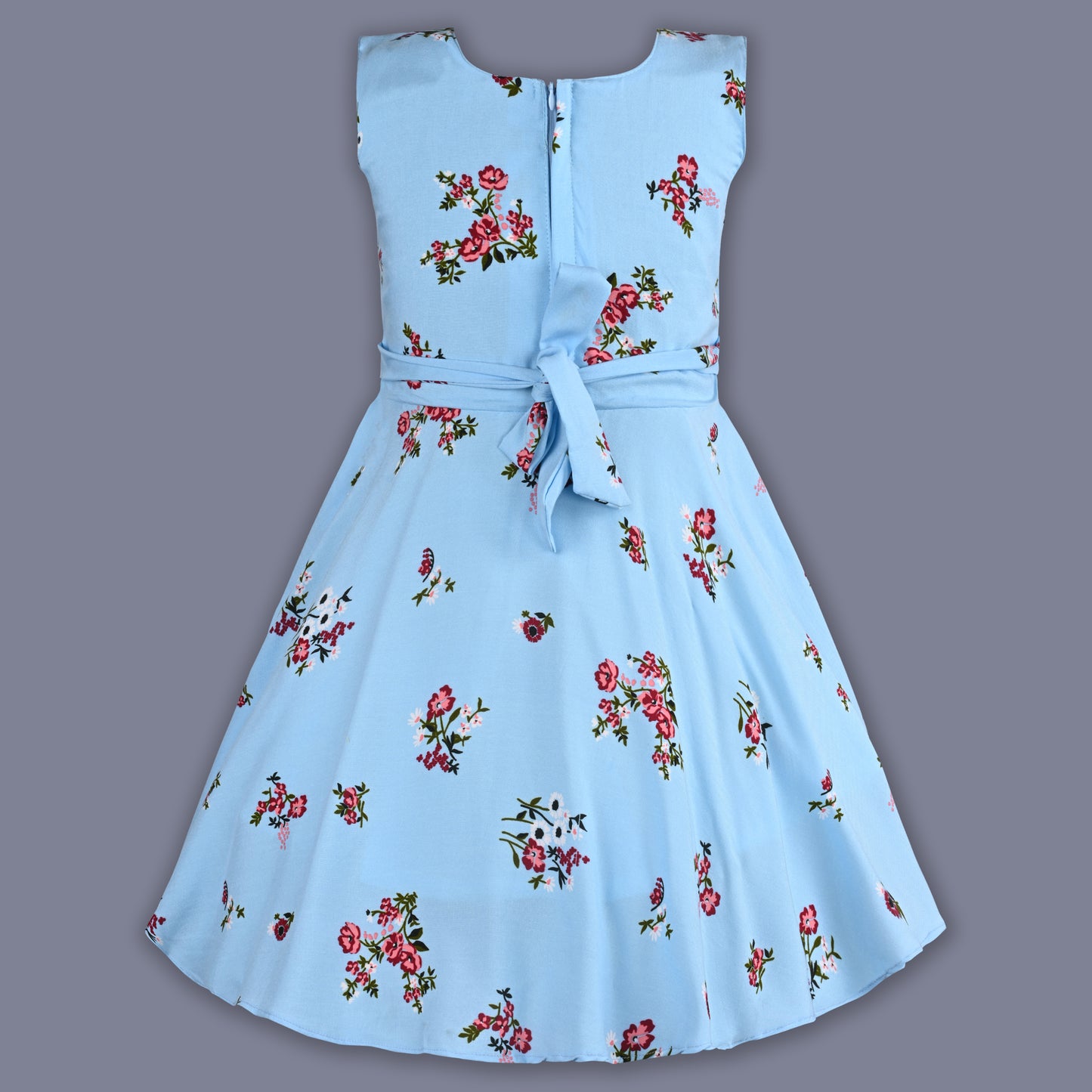 Girls Cotton Floral Print Collared Bow Summer Dress