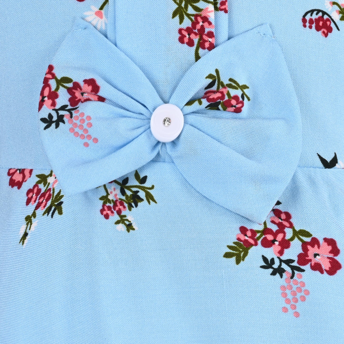 Girls Cotton Floral Print Collared Bow Summer Dress