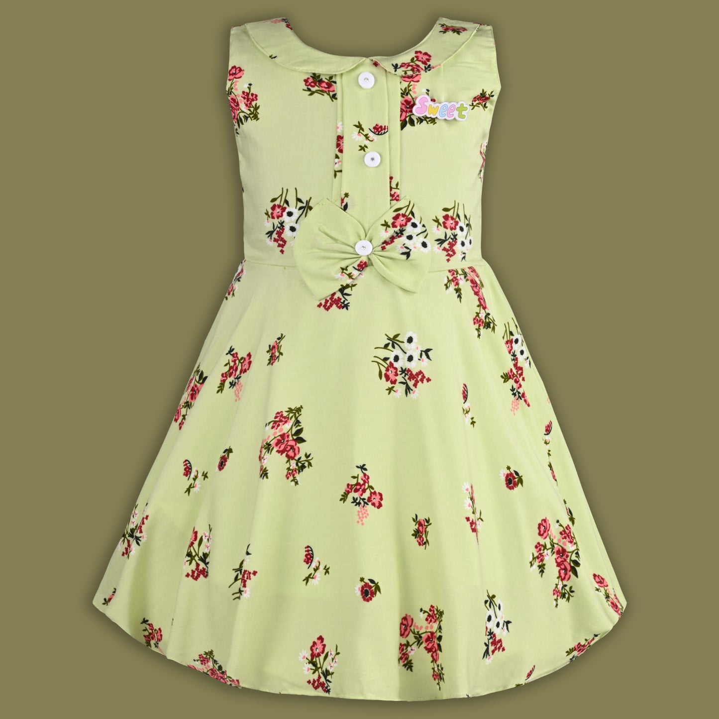 Girls Cotton Floral Print Collared Bow Summer Dress