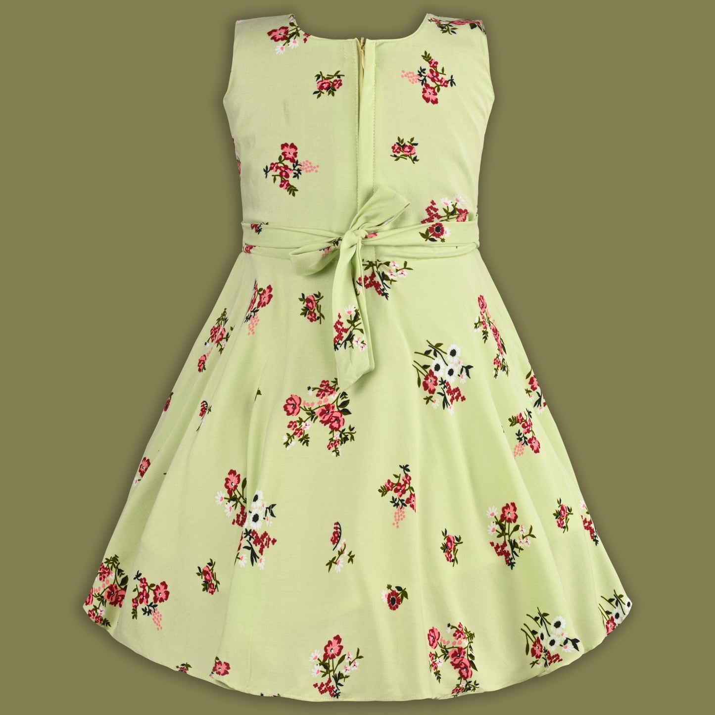 Girls Cotton Floral Print Collared Bow Summer Dress