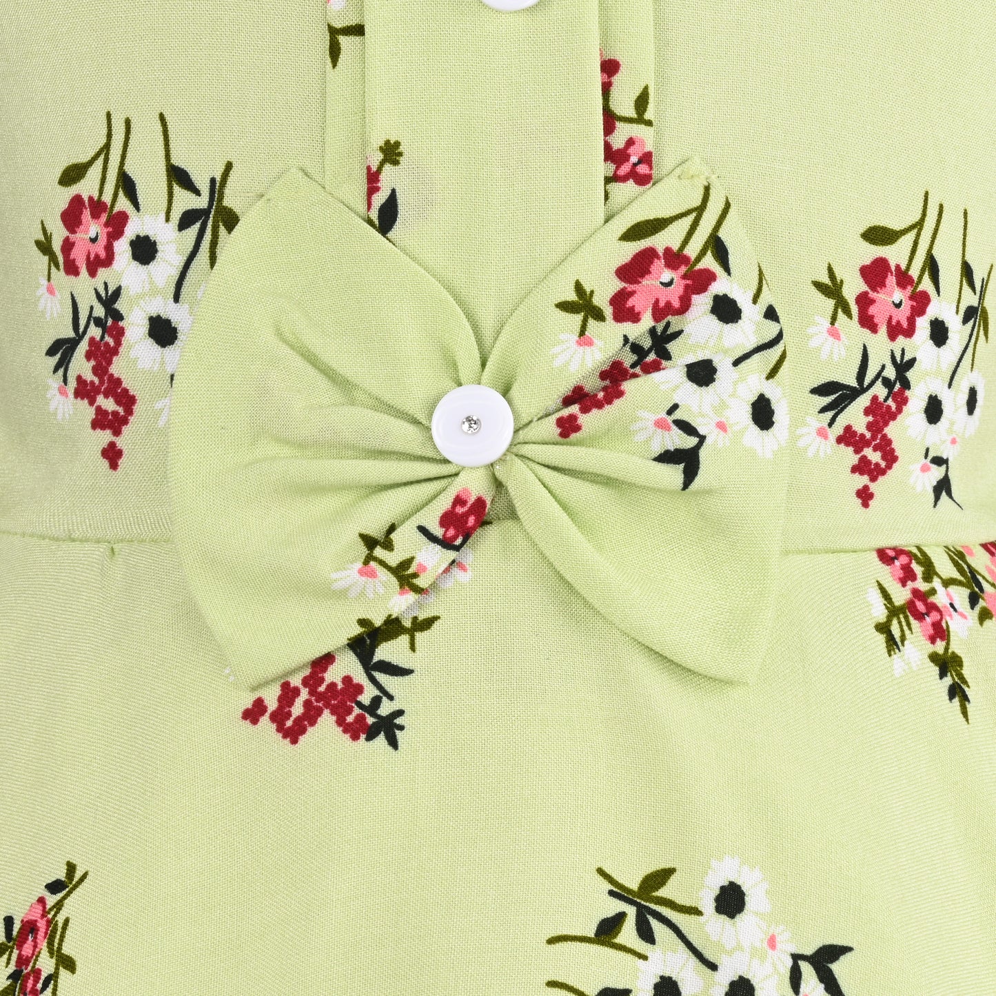 Girls Cotton Floral Print Collared Bow Summer Dress