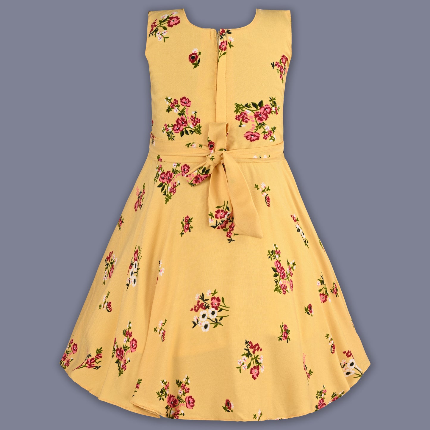 Girls Cotton Floral Print Collared Bow Summer Dress