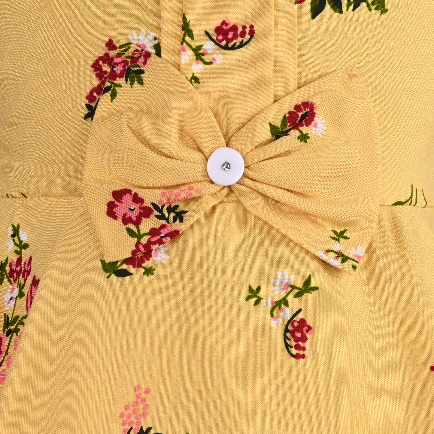 Girls Cotton Floral Print Collared Bow Summer Dress