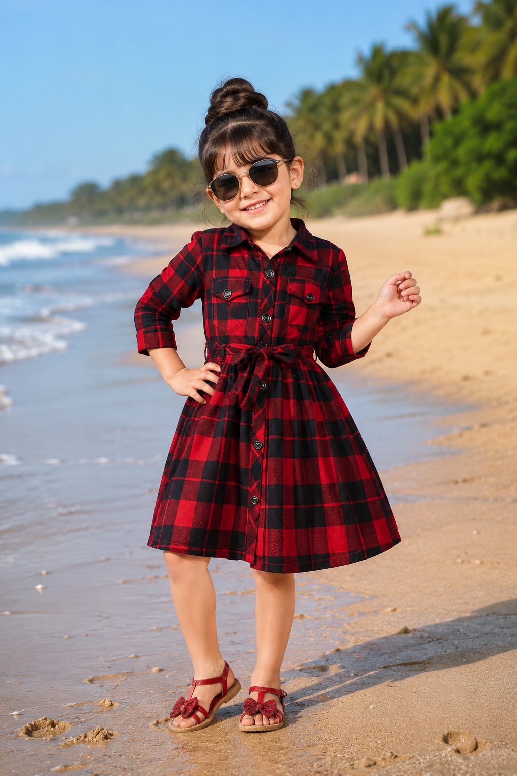 Girls Checkered Fit and Flare Frock Dress