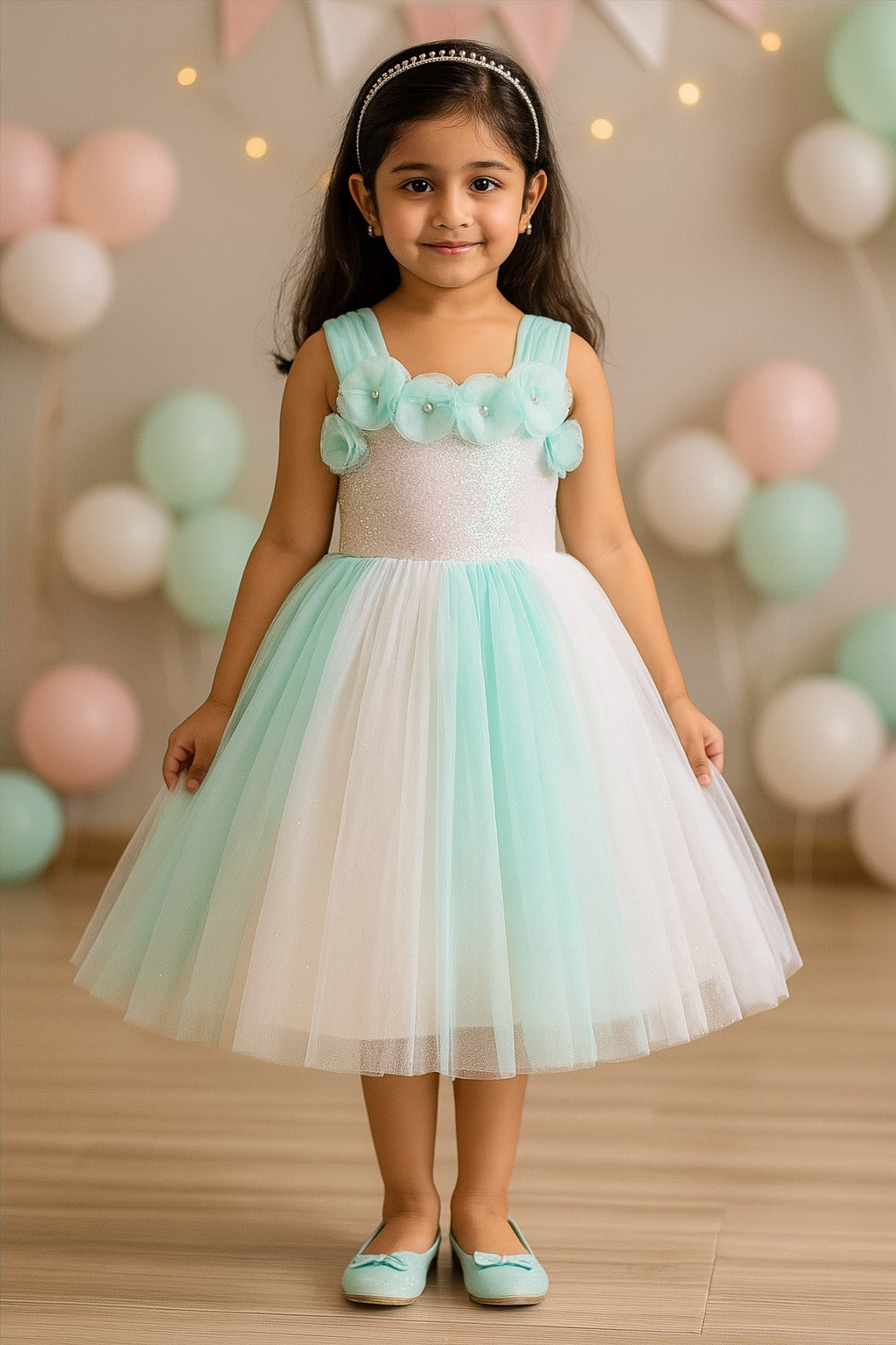 Girls Flower detailed Embellished Fit and Flare Dress