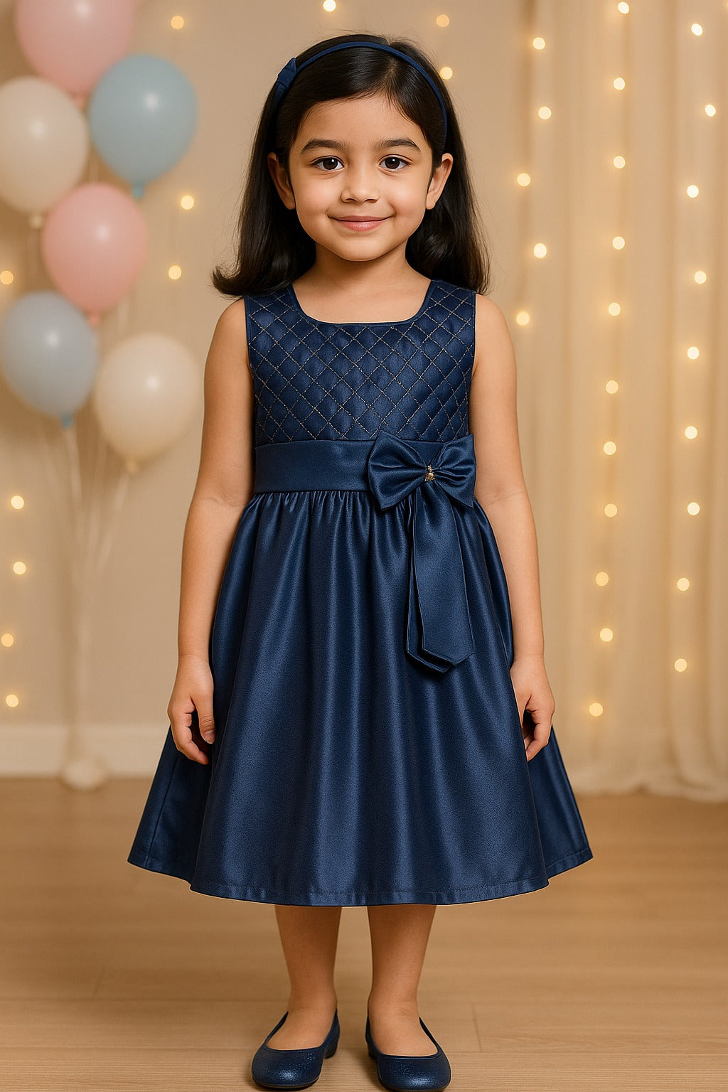 Girls Embroidered Bow Casual Dress