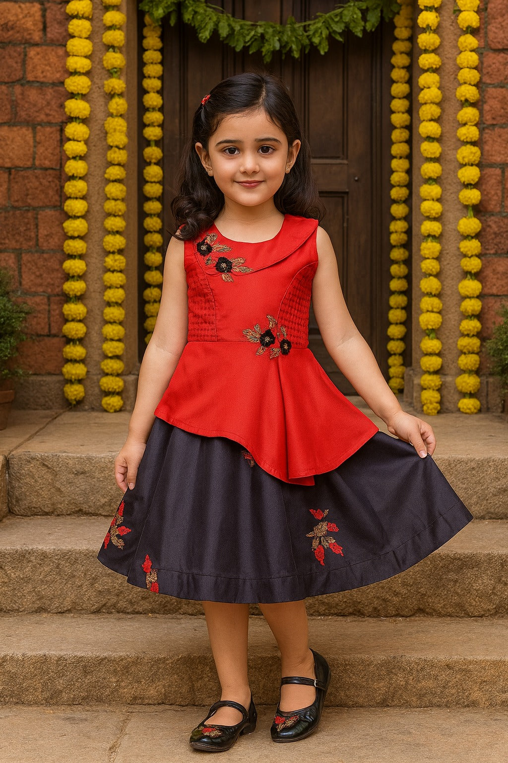 Girls Full Sleeve Embroidered A-Line Frock Dress