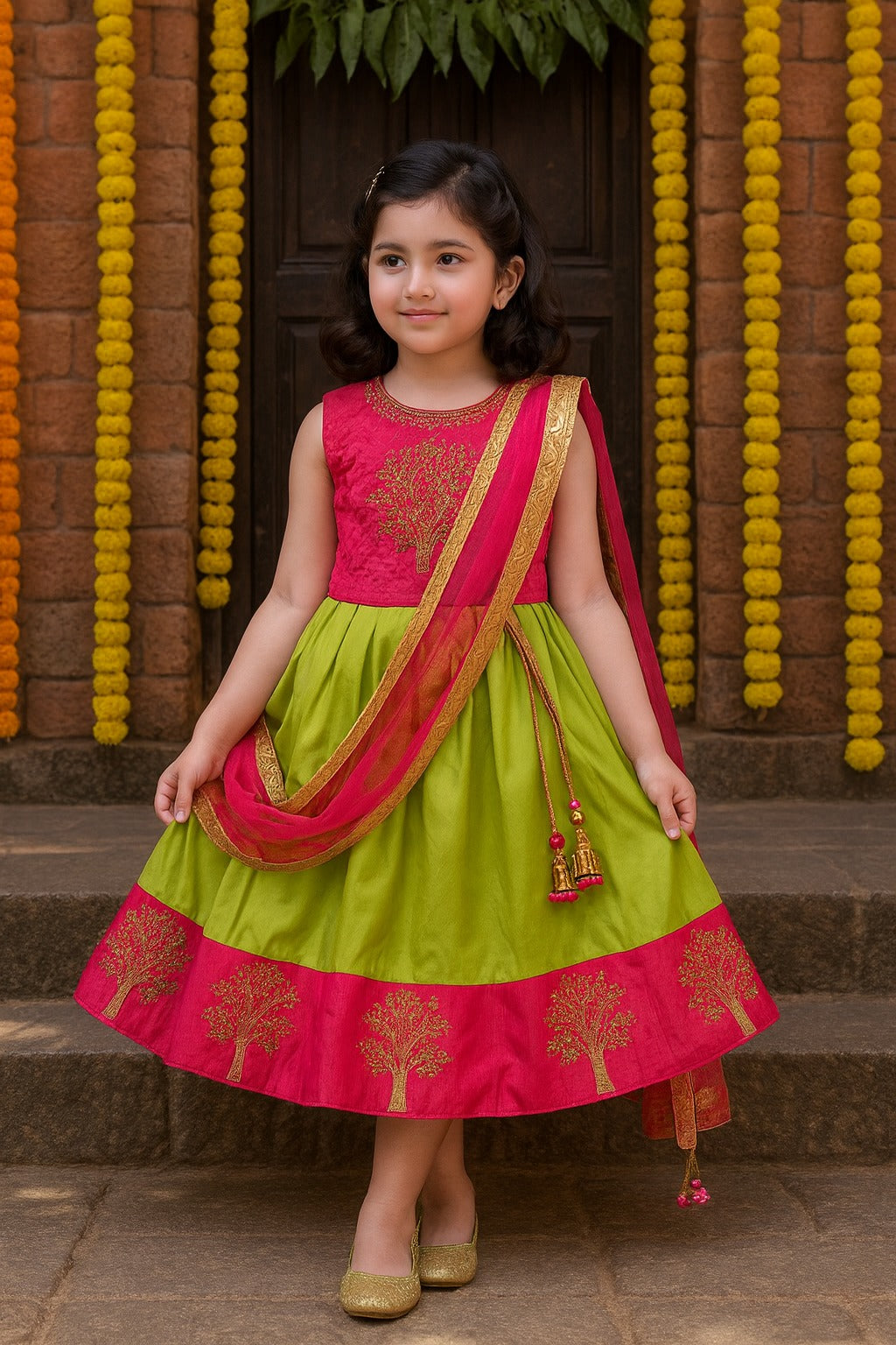 Girls Embroidered Ethnic Half saree dress
