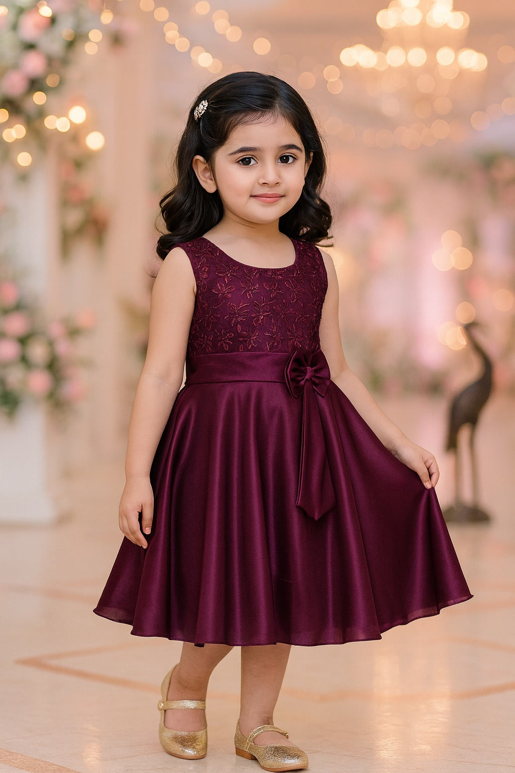 thumbnail image 2 of Cinda Girls Ball Gown Flower Girl Dress | Burgundy & Hot Pink | Sizes 9 Months To 4 Years | Perfect For Weddings & Parties 2 of 4