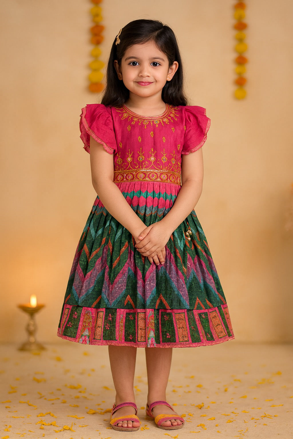Girls Chevron Printed Ethnic Dress