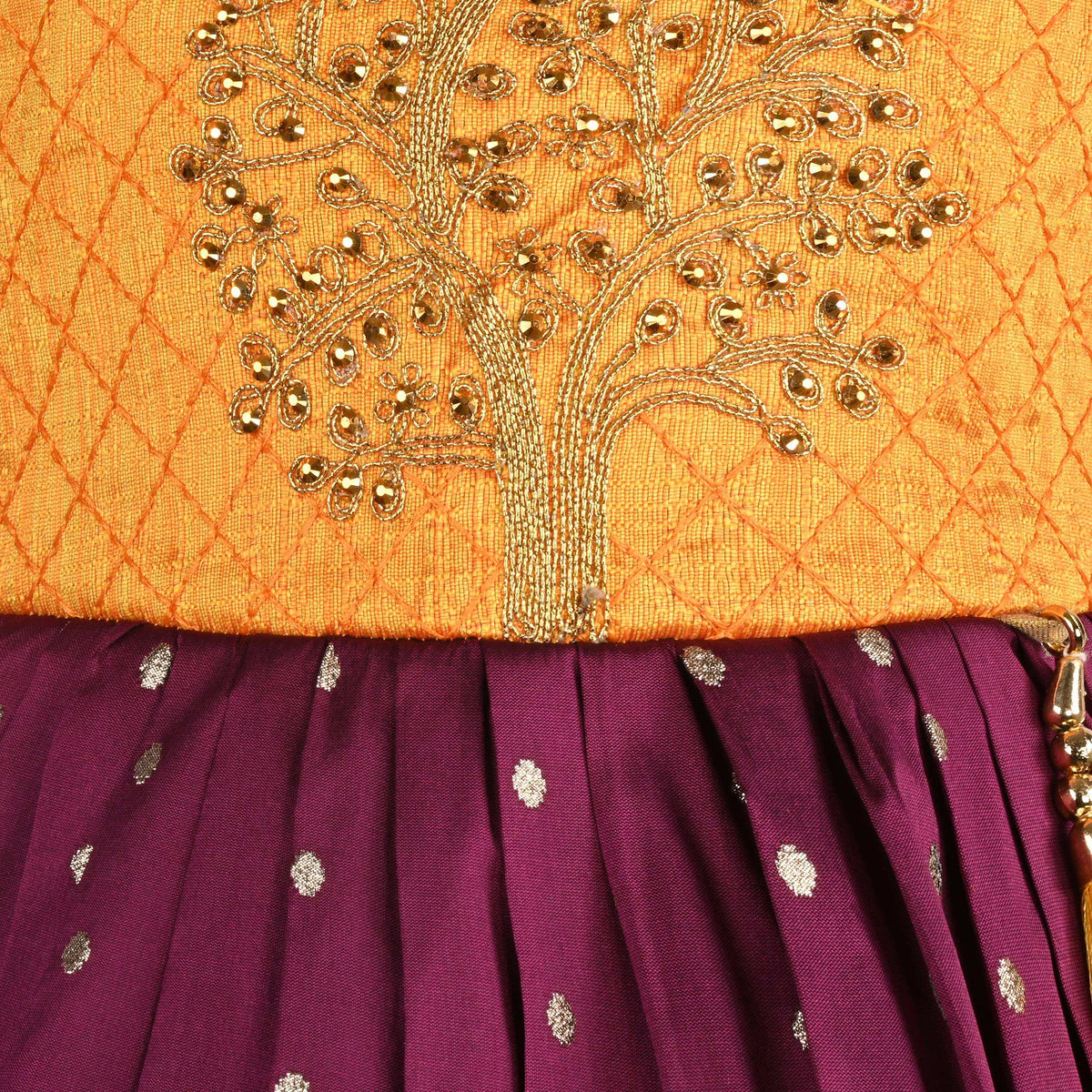 Girls Silk Embroidered Motif Ethnic Dress