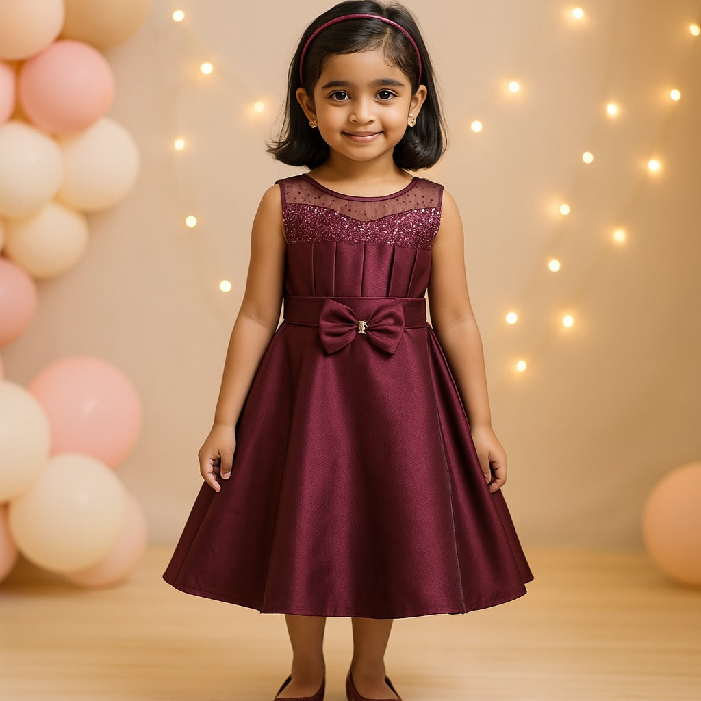 Girls Solid Fit and Flare Long Frock Dress