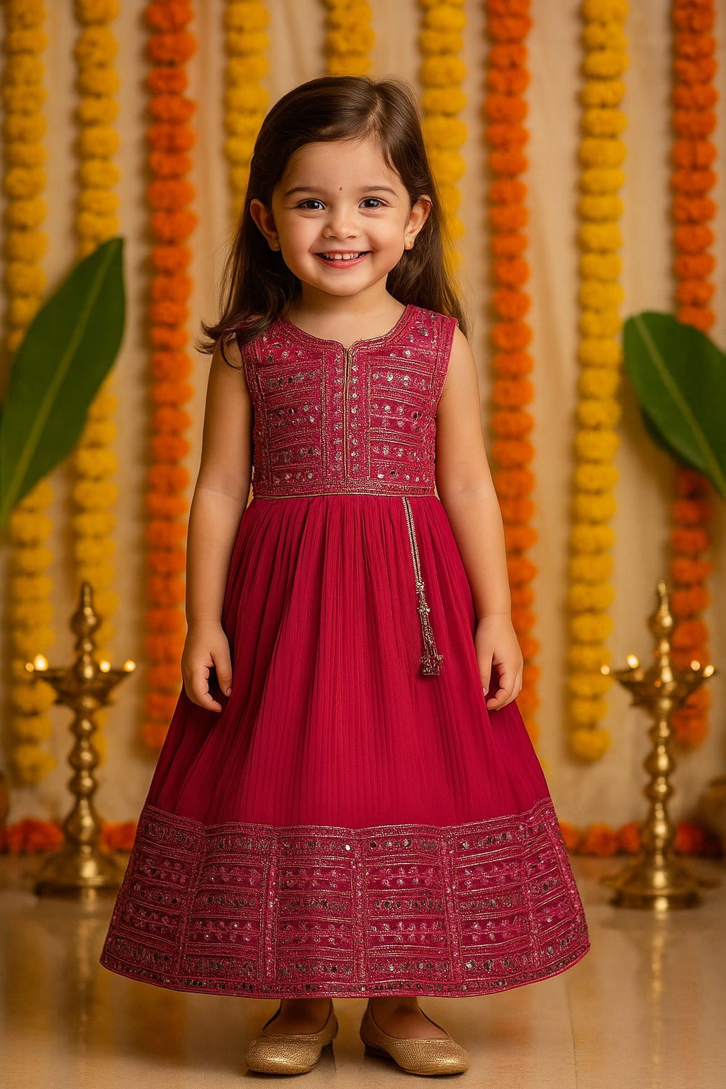 Girls Embellished Fit and Flare Sleeveless Full Length Frock Dress