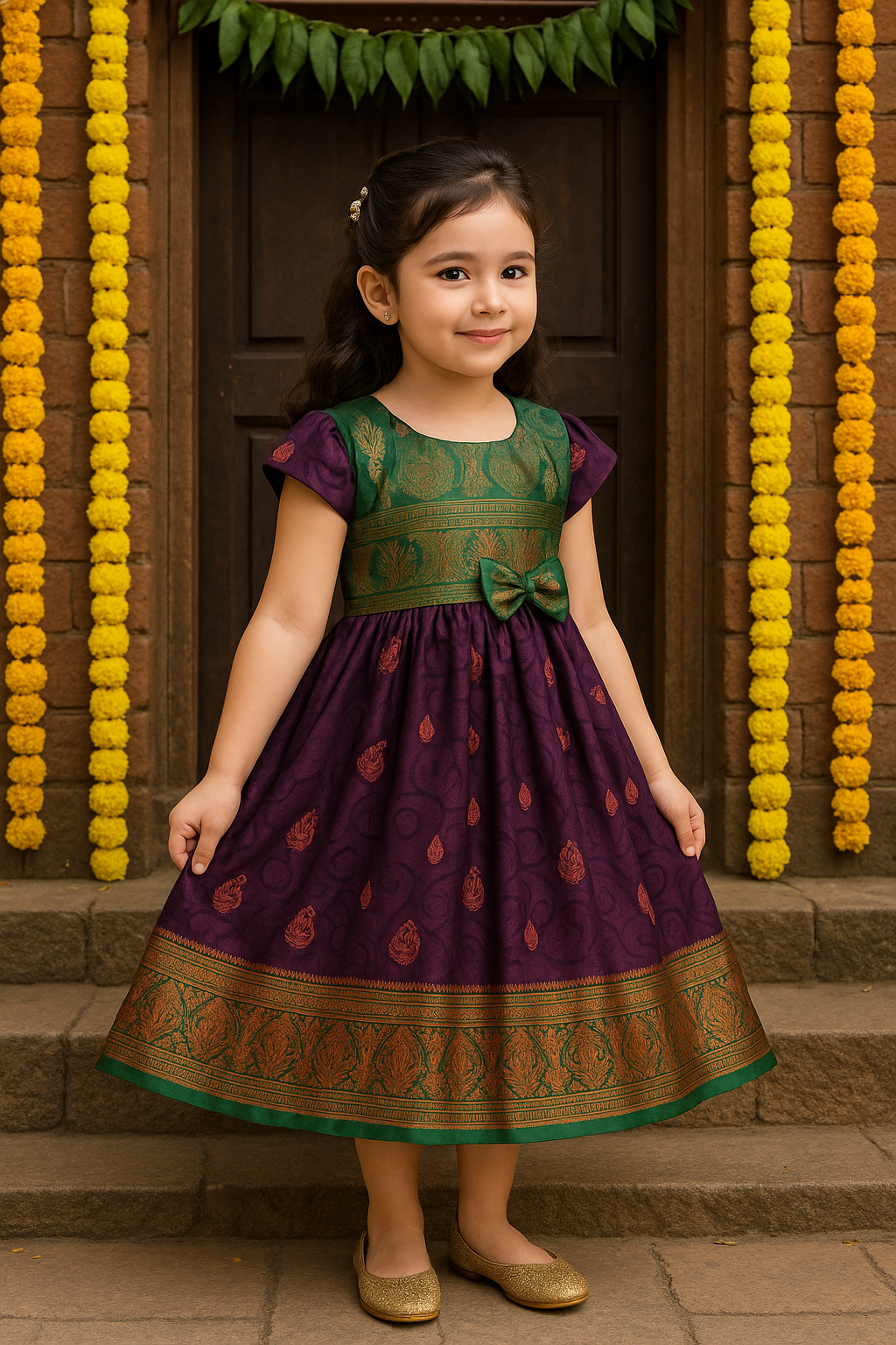 Girls Zari Woven Motif Ethnic Dress