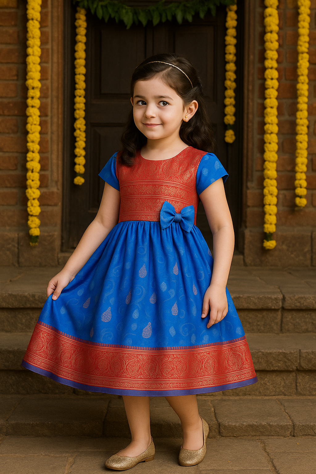 Girls Zari Woven Motif Ethnic Dress