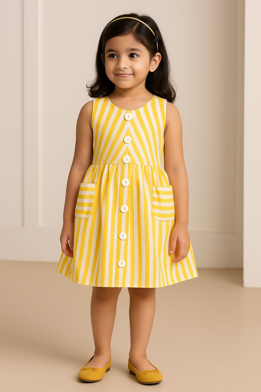 Girls Striped A-line dress with back tie
