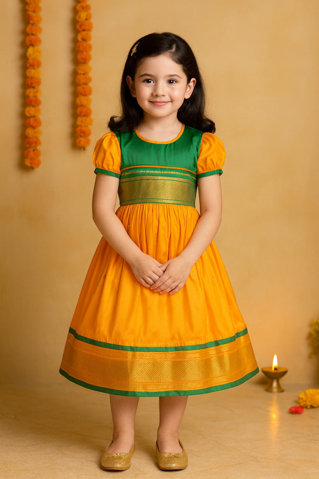Girls Traditional Zari Border Ethnic Dress
