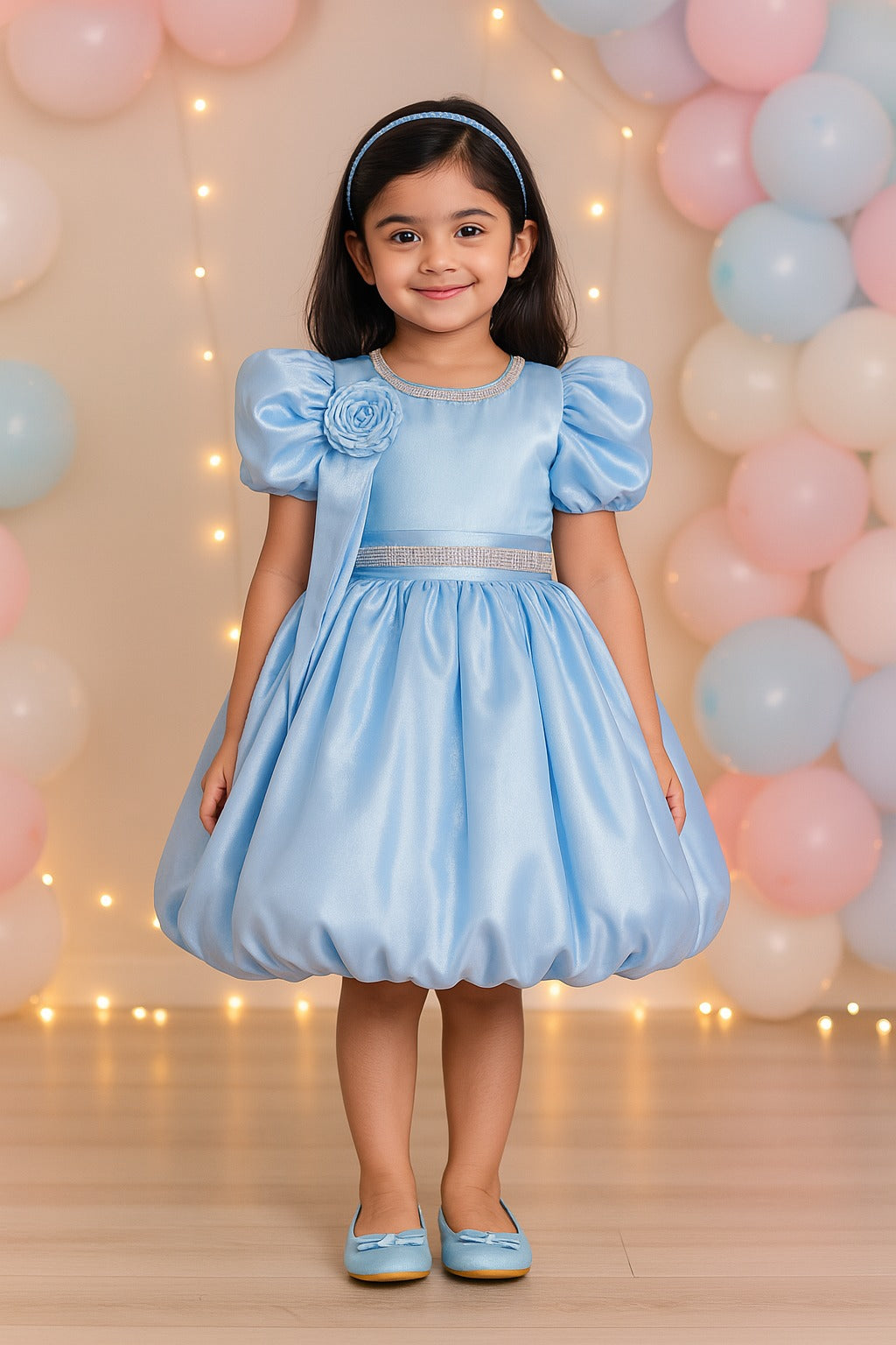 Rhinestone Floral Embellished Balloon Party Dress