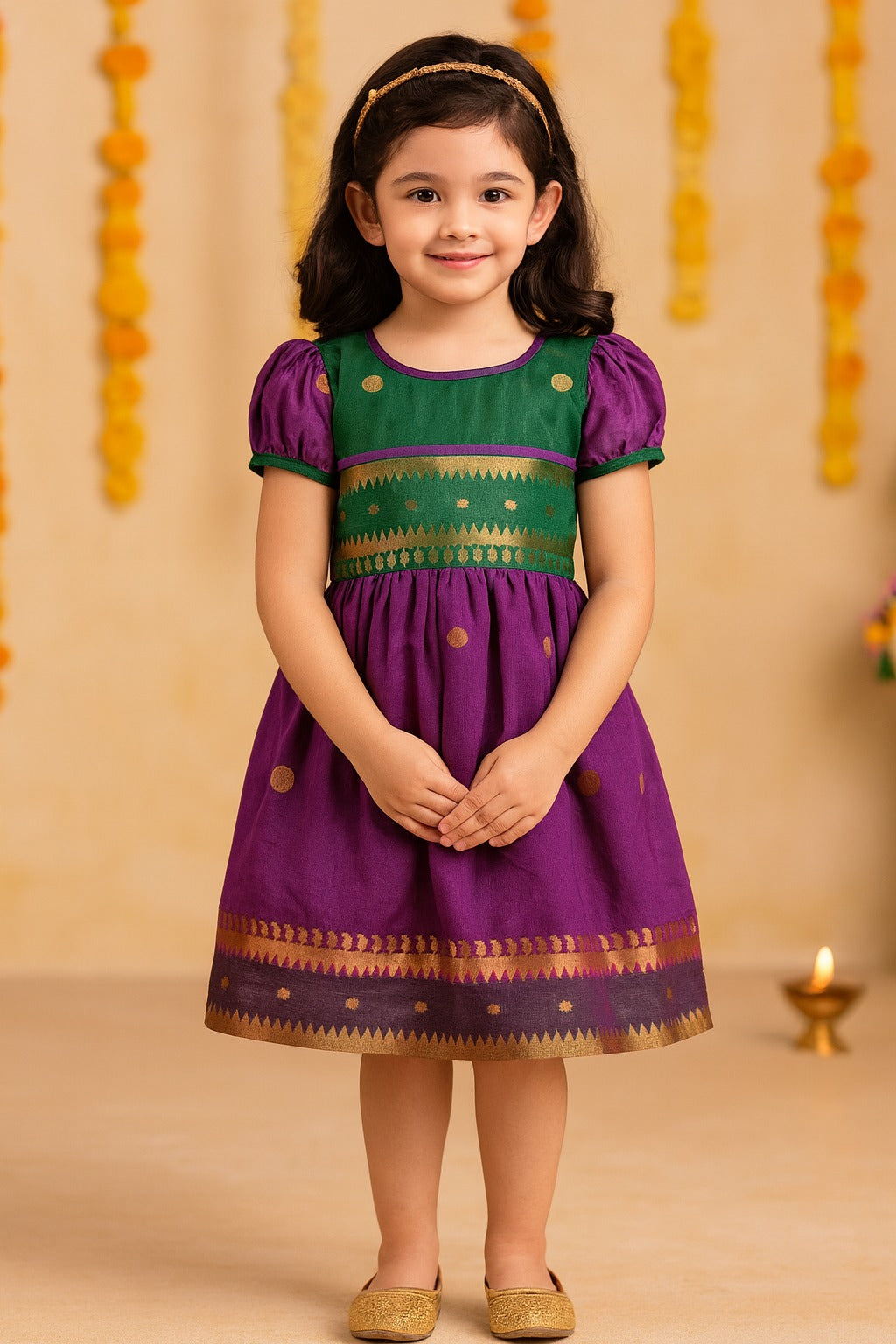Girls Embroidered Design With Puff Sleeve