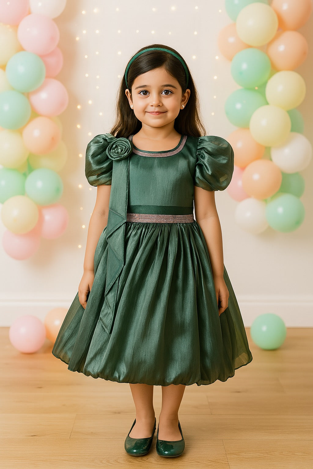 Rhinestone Floral Embellished Balloon Party Dress