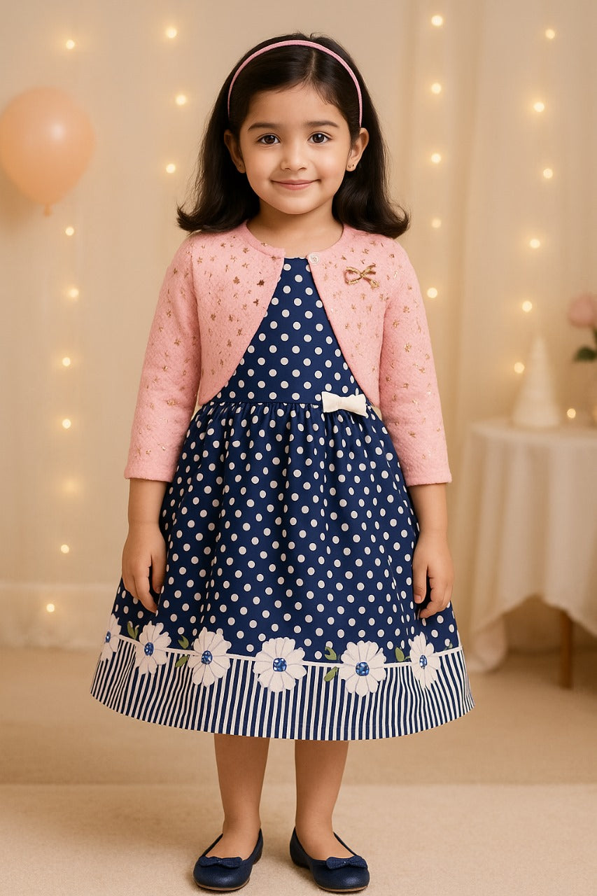 Girl Full Sleeve Polka Print A-Line Frock Dress