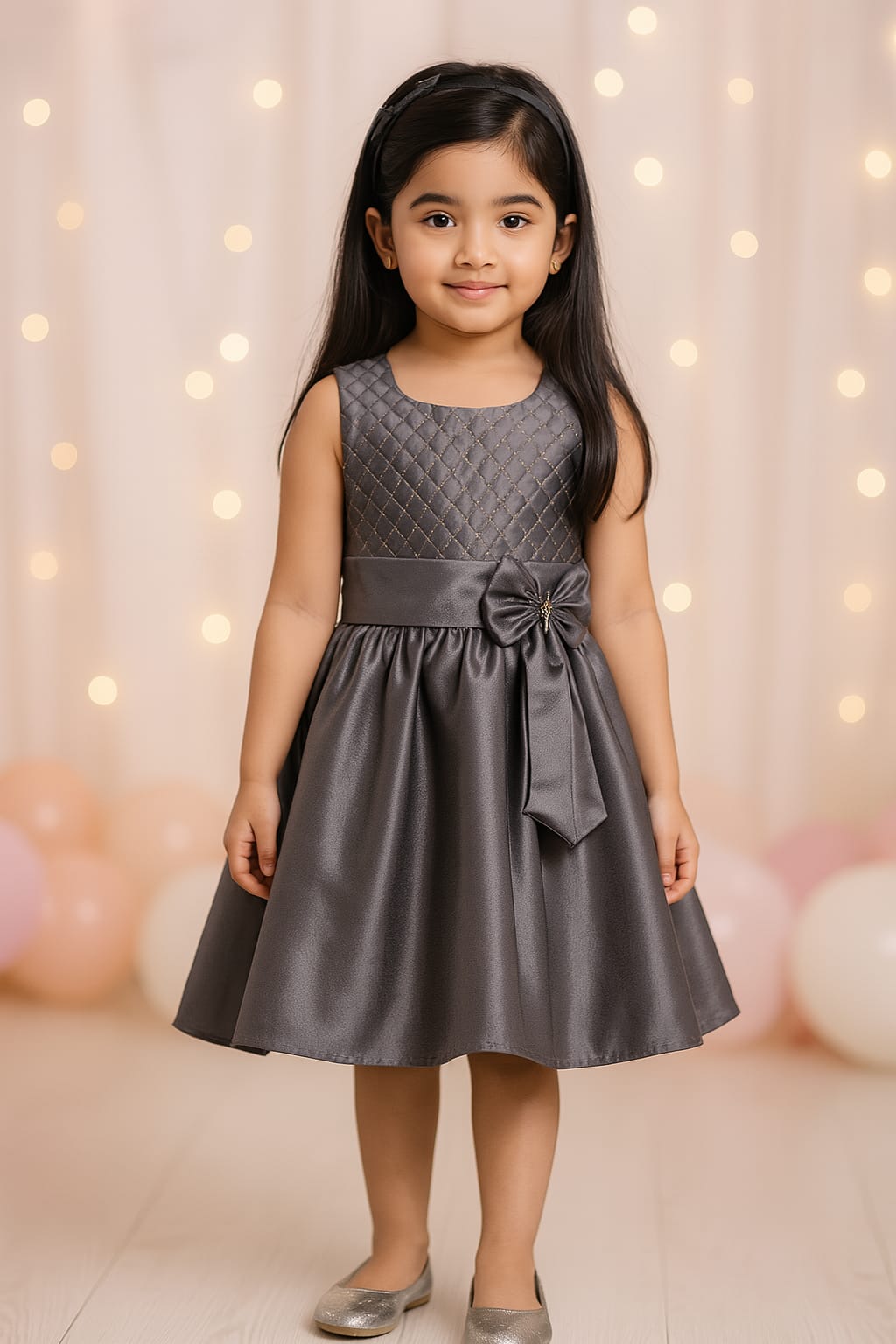 Girls Embroidered Bow Casual Dress