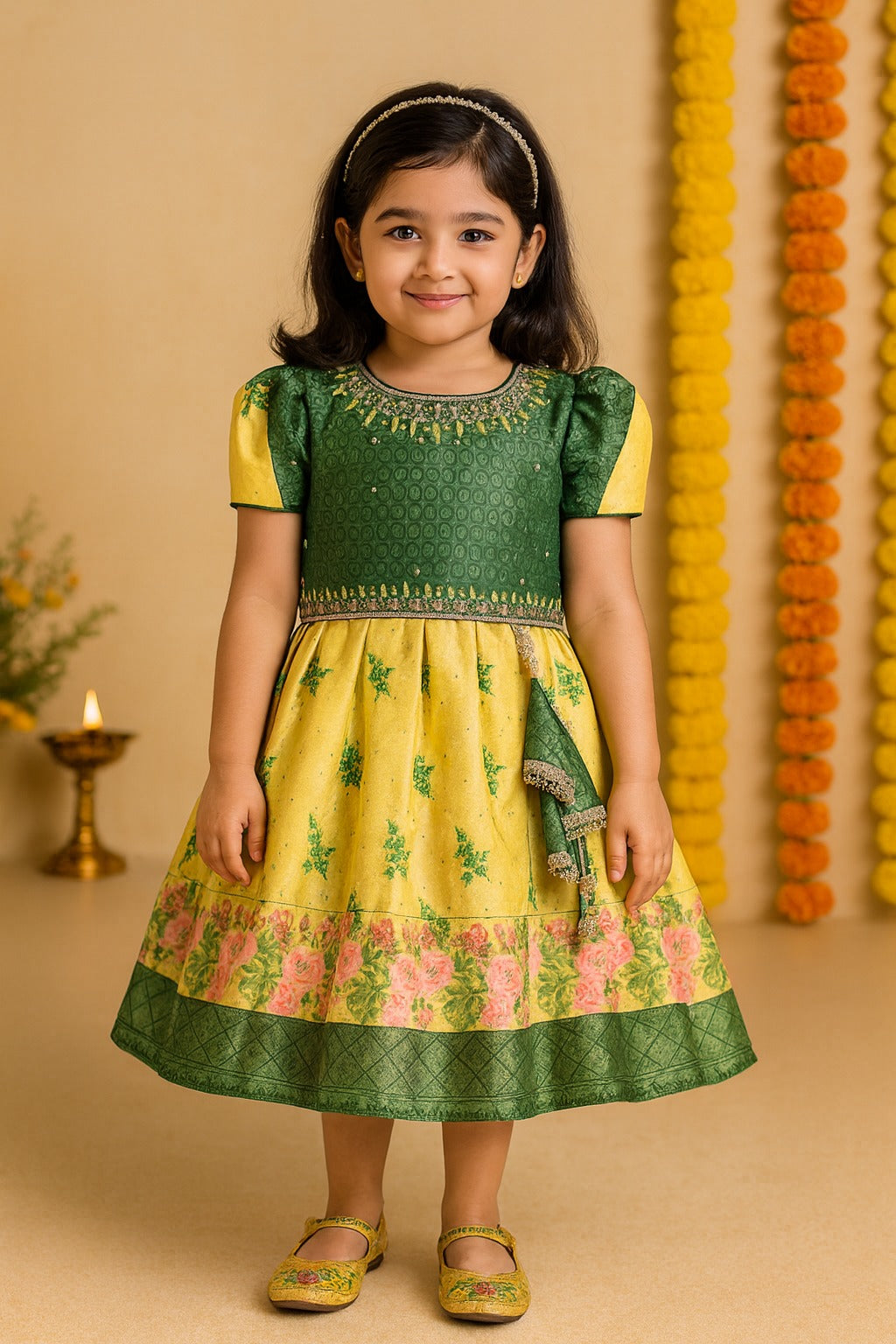 Girls Floral Embroidery Sequin Ethnic Dress