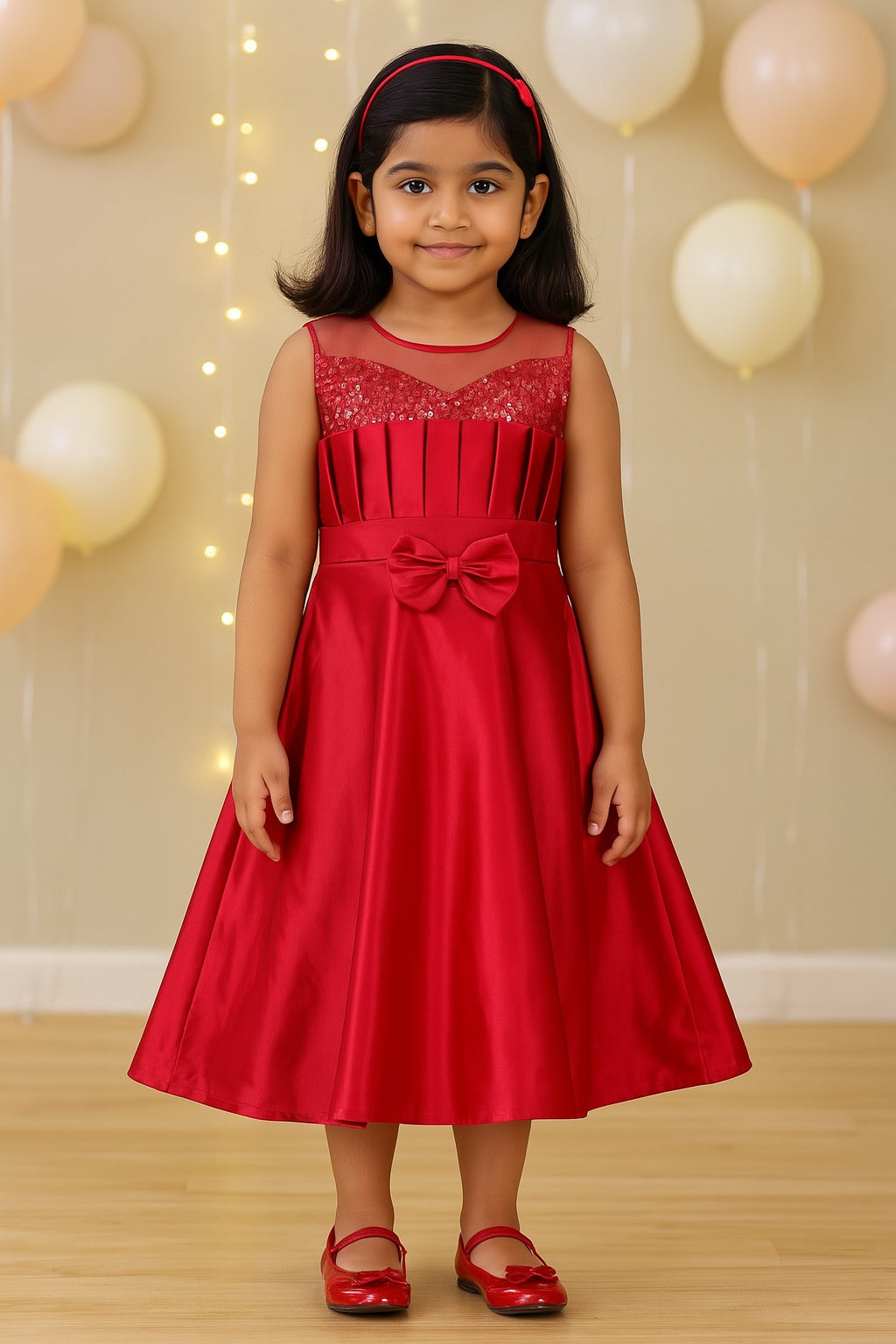 Girls Solid Fit and Flare Long Frock Dress