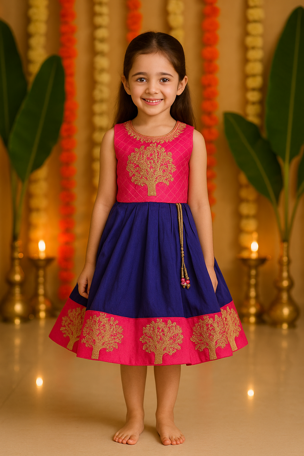 Baby Girls Silk Embroidered Ethnic Frock Dress