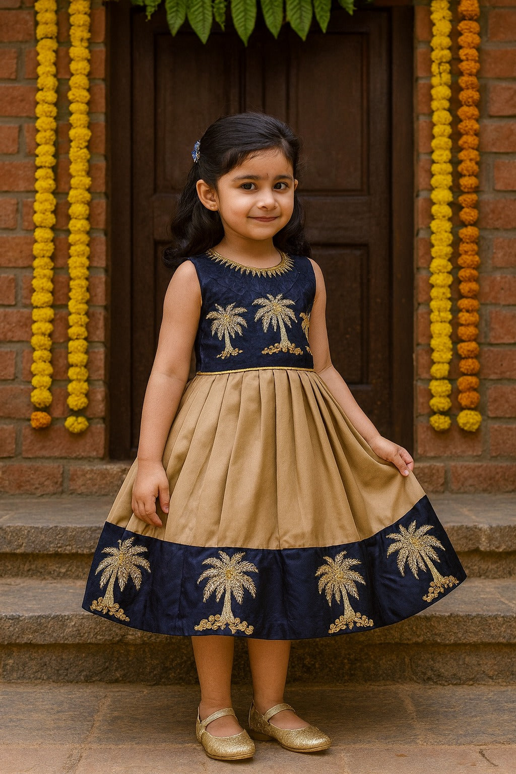 Girls Satin Embroidered Ethnic Dress