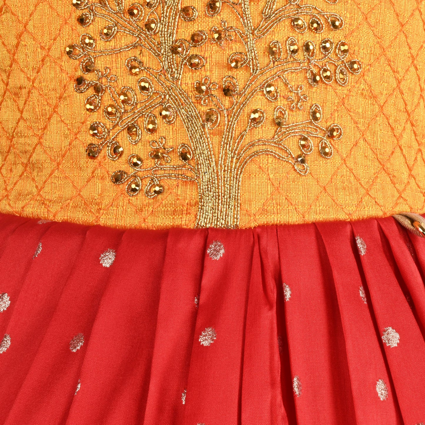 Girls Silk Embroidered Motif Ethnic Dress