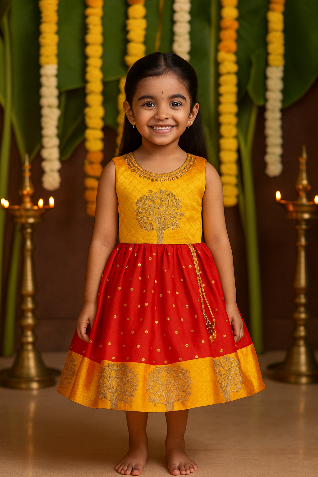 Girls Embroidered Fit and Flare Ethnic Dress