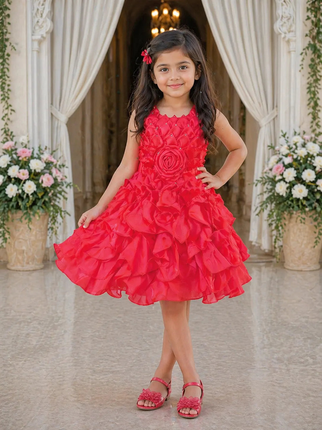 Wish Karo kids Partywear Dress Frock (fe2921rd)